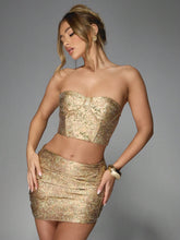 MISSGUIDED Jacquard Bust Boned Corset Detail Bandeau Top And Ruched Bodycon Mini Skirt Two Piece Co Ord Set